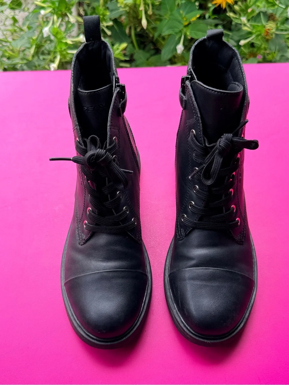 Geox J Eclair Girls Black Leather Studded Butterfly Combat Boots Youth Size 5